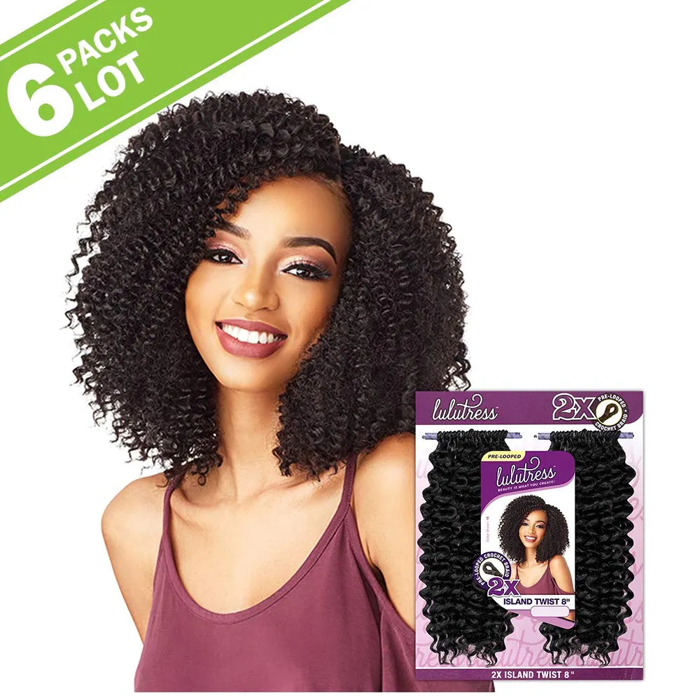 6 PACKS/LOT Sensationnel Synthetic Hair Crochet Braids Lulutress 2X Island Twist 8" (1B)