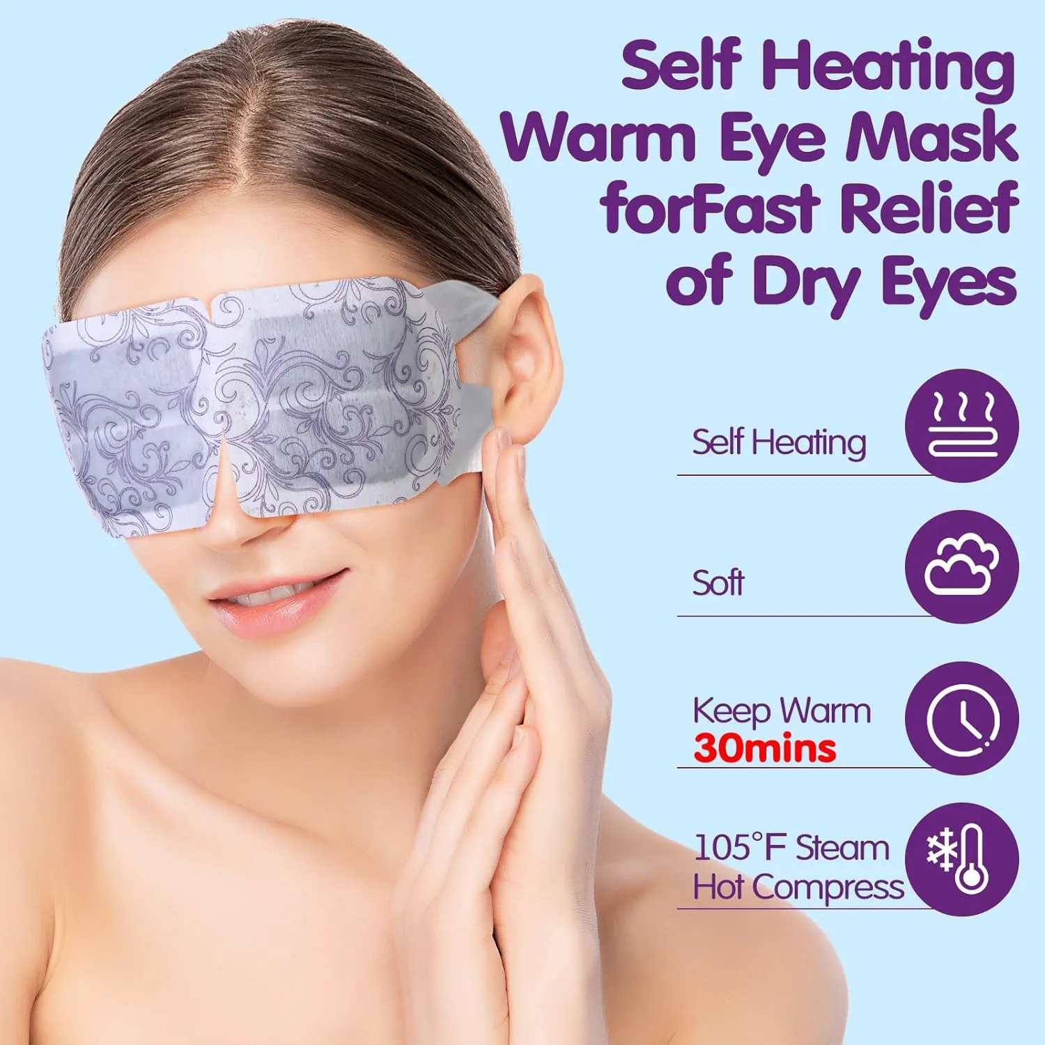 60 Pcs Disposable Steam Eye Mask Bulk for Dry Eyes Self Heating Eye Mask for Spa Sleep Warm Compress Stress Dark Circle Relief Puffiness and Relaxation Gifts (Lavender)