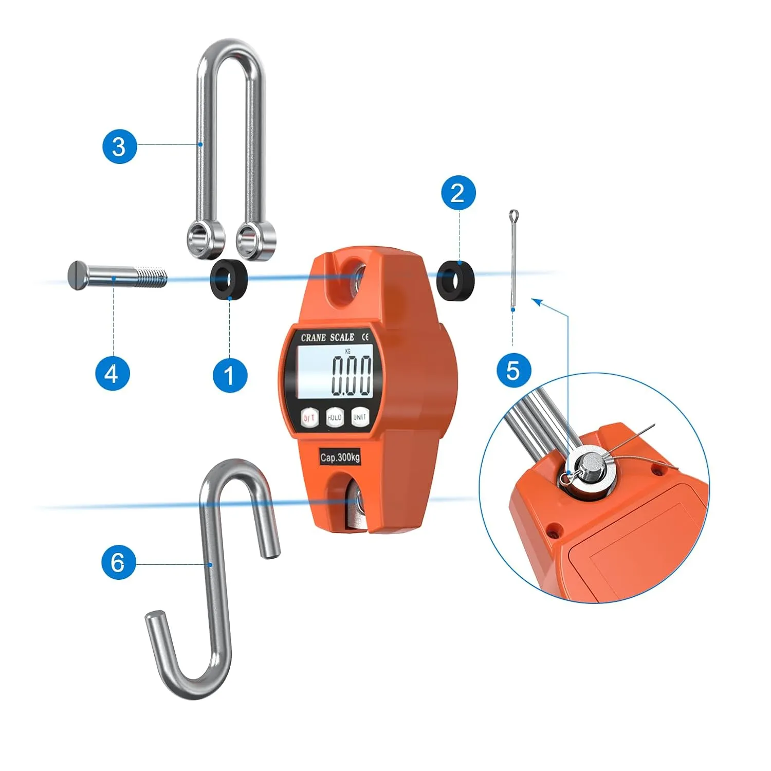 660lb/300kg Digital Crane Scale - Compact LCD Handheld Hanging Scale for Garage, Farm, Hunting, Fishing & More(300kg/Aluminium Alloy/Orange)