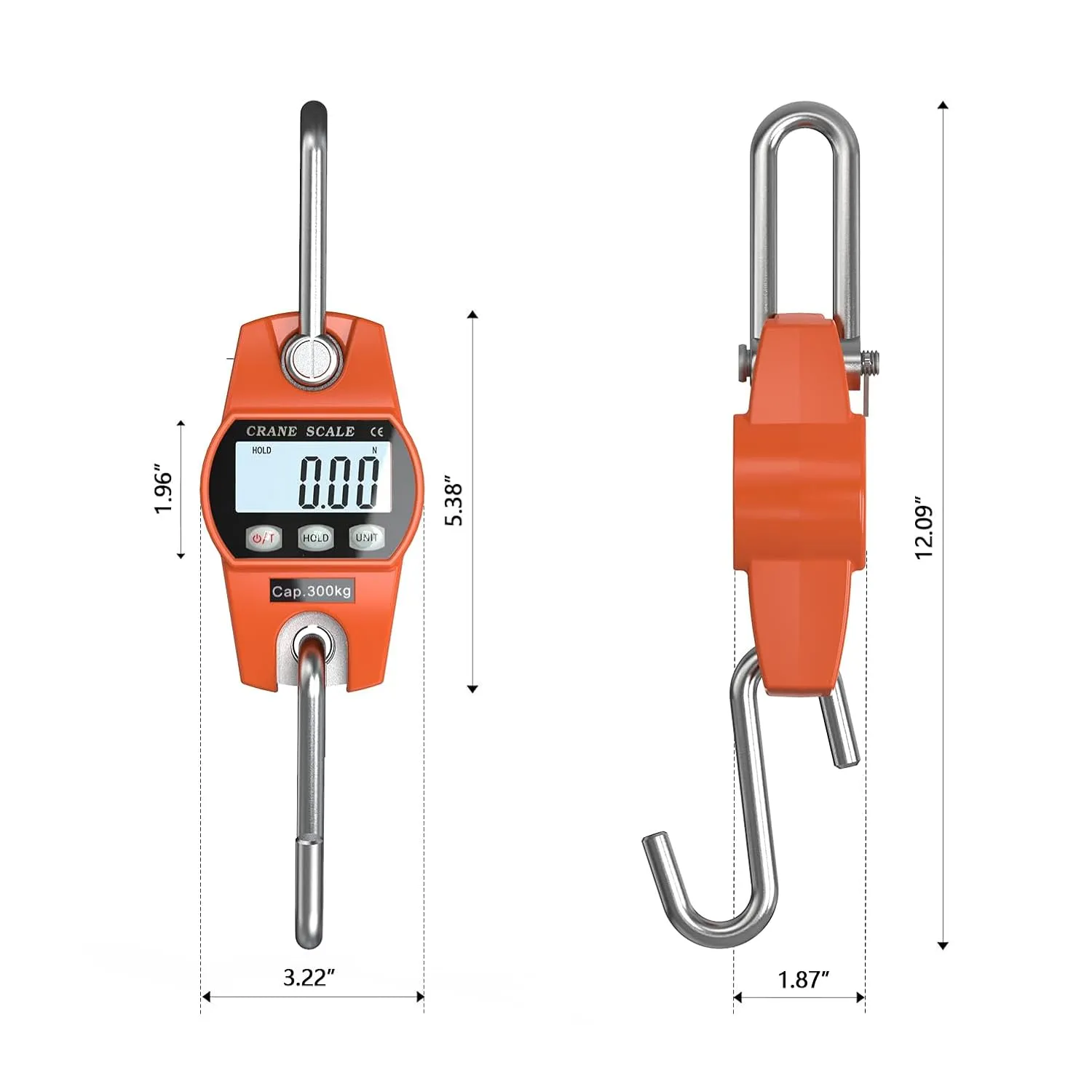 660lb/300kg Digital Crane Scale - Compact LCD Handheld Hanging Scale for Garage, Farm, Hunting, Fishing & More(300kg/Aluminium Alloy/Orange)