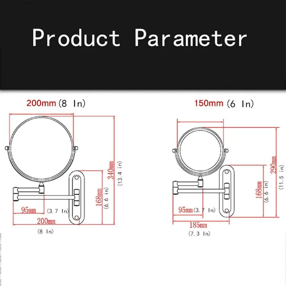 6/8-Inch Wall Mounted Makeup Mirror, Two-Sided Swivel Wall Mount Mirror, 3/5/7/10x Magnification, 360 Degree Swivel, Extendable Arm, Round, Nickel, No Light(6in,3X)