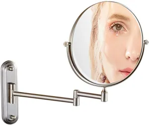 6/8-Inch Wall Mounted Makeup Mirror, Two-Sided Swivel Wall Mount Mirror, 3/5/7/10x Magnification, 360 Degree Swivel, Extendable Arm, Round, Nickel, No Light(6in,3X)