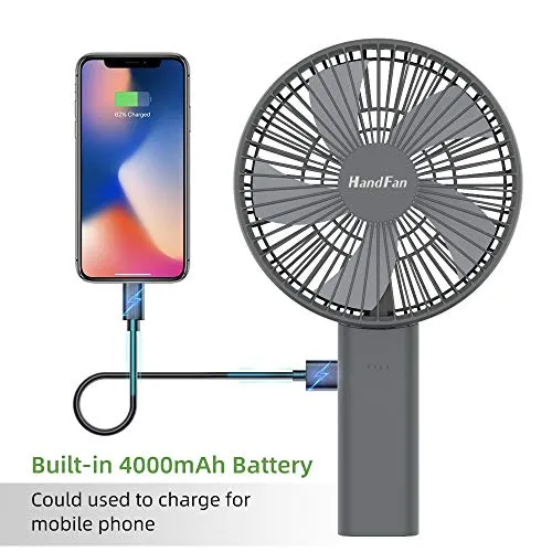 6" Handheld Fan 4000mAh Battery Operated Fan 6 Settings Personal Desktop Fan