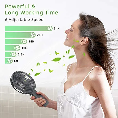 6" Handheld Fan 4000mAh Battery Operated Fan 6 Settings Personal Desktop Fan