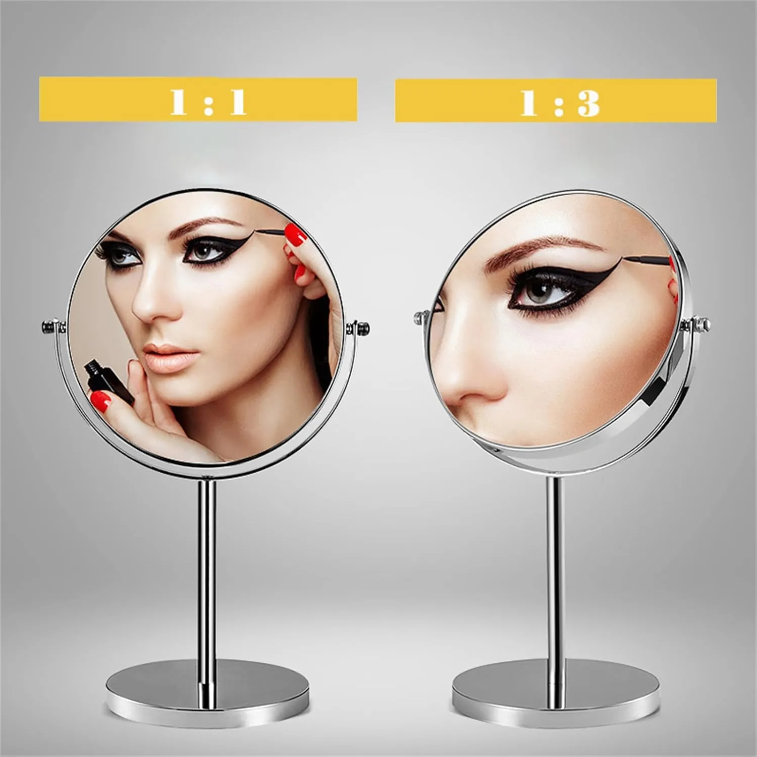 7 Inch Tabletop Rotation Makeup Mirror, Double Side 3X Magnification Cosmetic Mirror, Removable Countertop HD Shaving Mirror, Standing Vanity Mirror for Beauty Salon,Silver