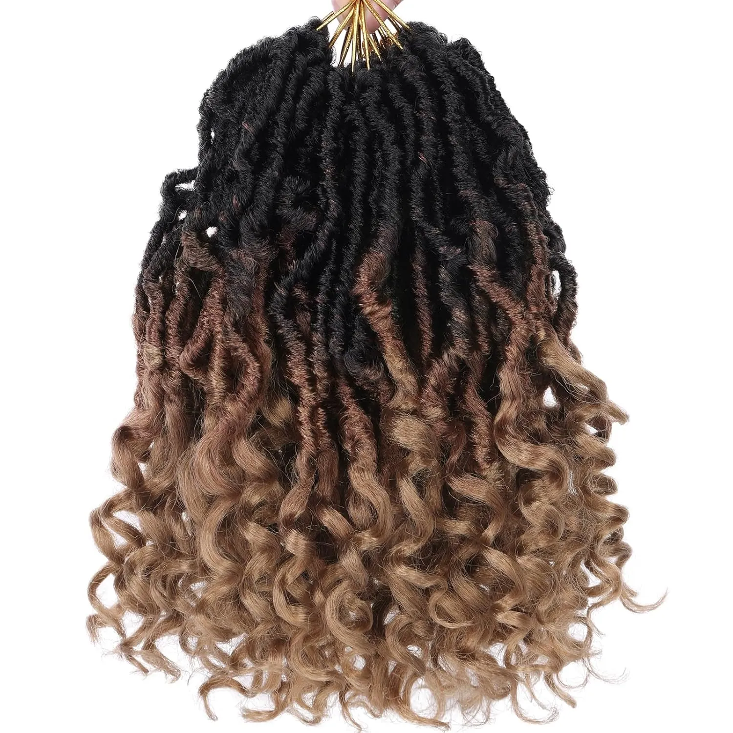 7 Packs Faux Locs Crochet Hair 10 Inch Pre-looped Soft Locs Crochet Hair With Curly Ends Bohemian Goddess Locs Crochet Hair Extensions for Women (12Strands/pack 1B3027#)