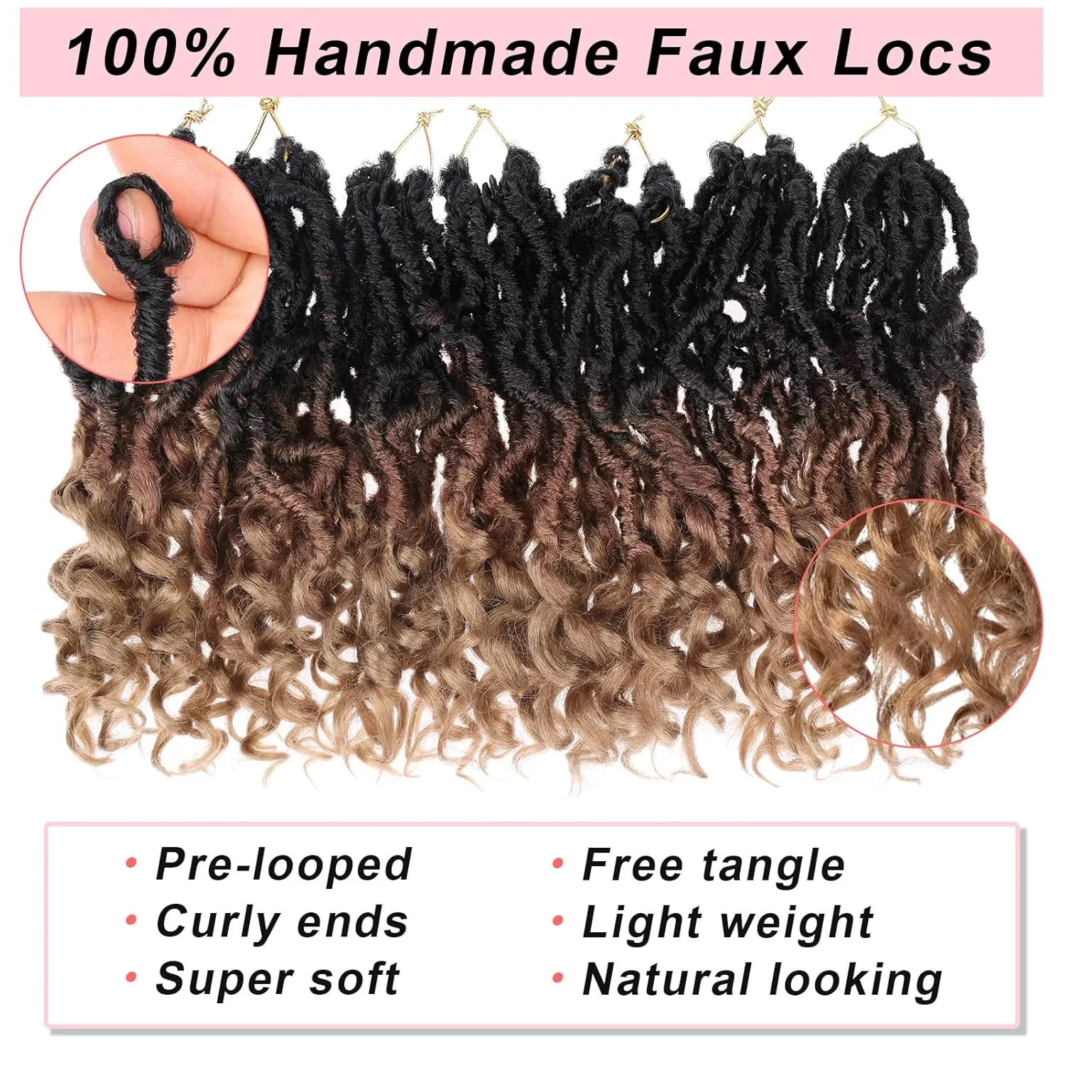 7 Packs Faux Locs Crochet Hair 10 Inch Pre-looped Soft Locs Crochet Hair With Curly Ends Bohemian Goddess Locs Crochet Hair Extensions for Women (12Strands/pack 1B3027#)