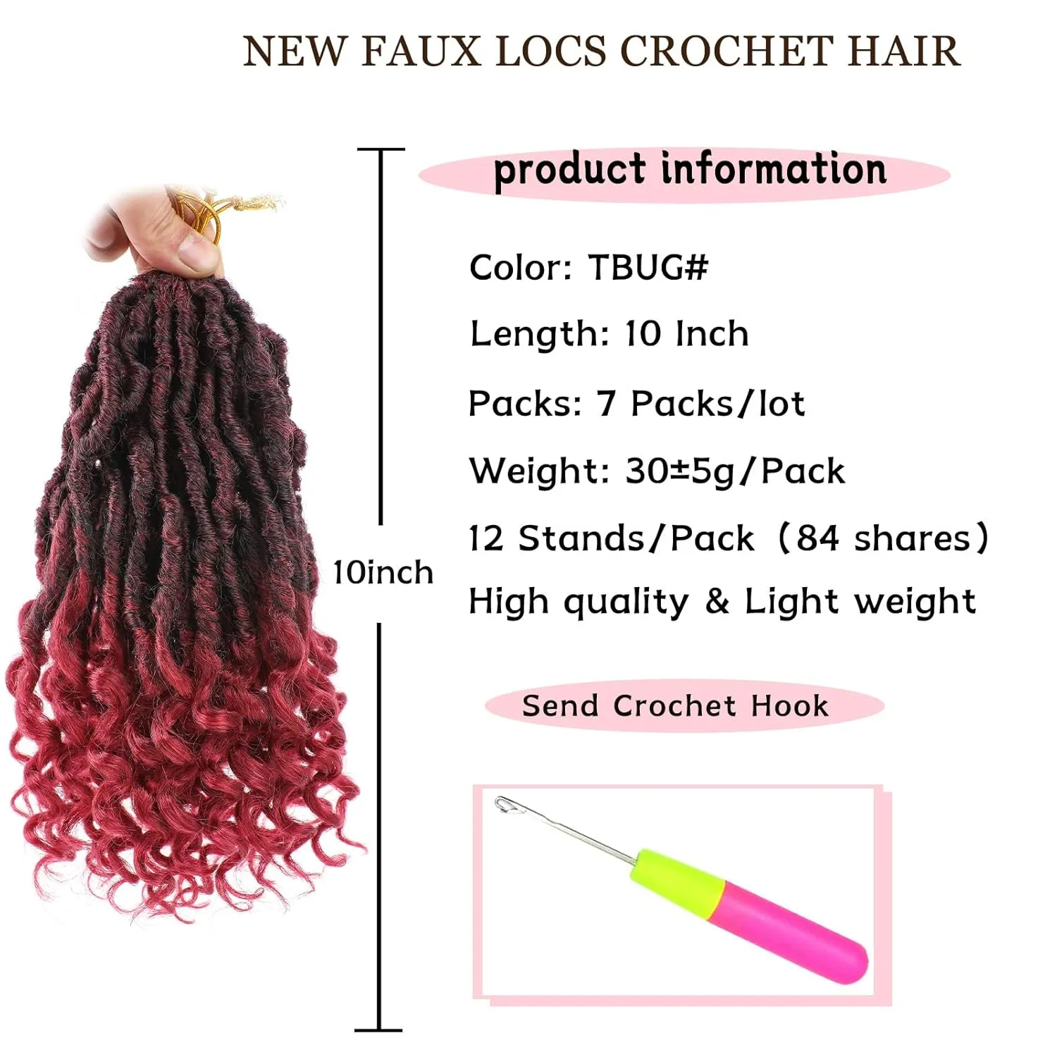 7 Packs Faux Locs Crochet Hair 10 Inch Pre-looped Soft Locs Crochet Hair With Curly Ends Bohemian Goddess Locs Crochet Hair Extensions for Women (12Strands/pack TBUG#)