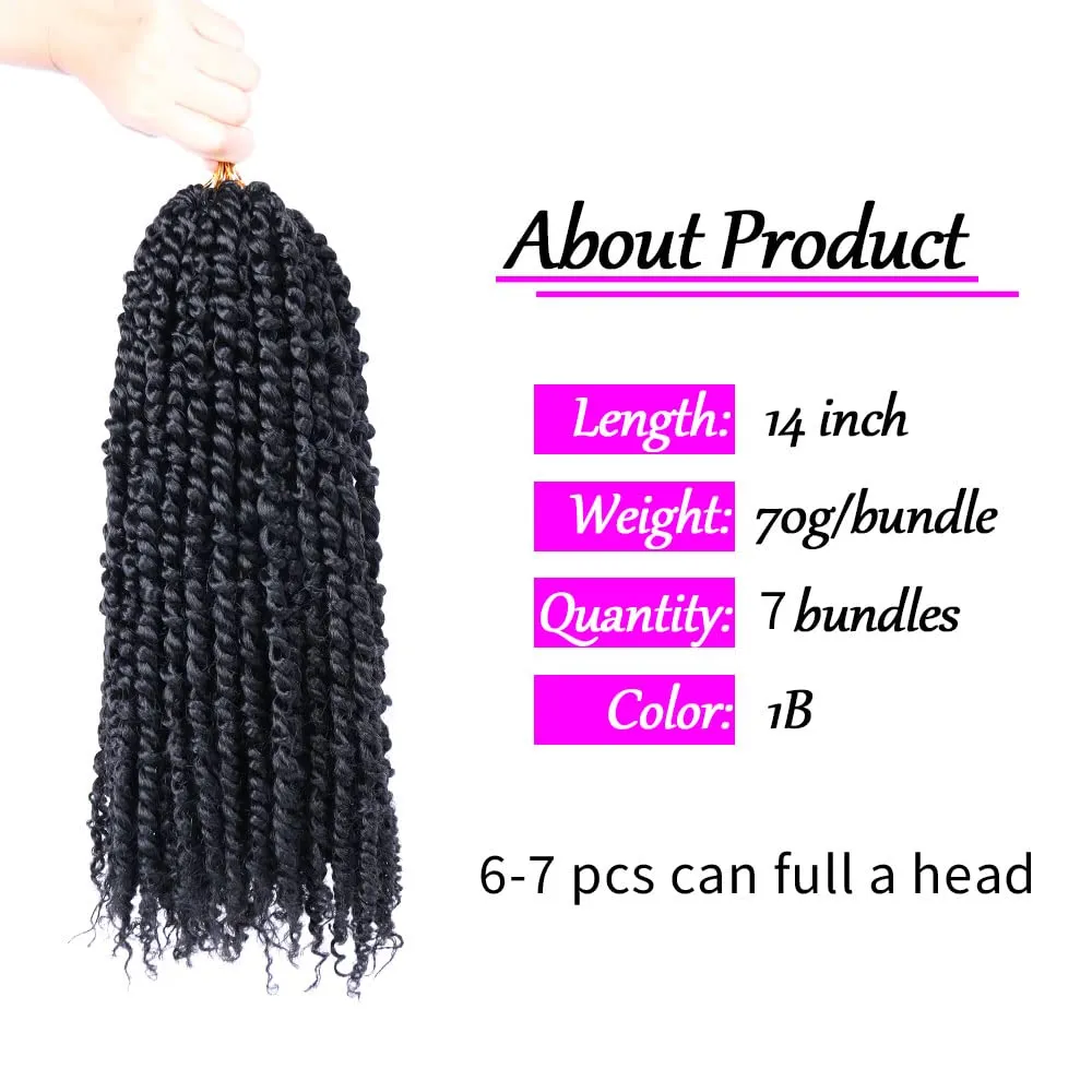 7 Packs Passion Twist Crochet Hair 14 Inch Pre-Looped Passion Twist Hair Pre-twisted Short Crochet Passion Twist Hair Synthetic Crochet Hair for Black Women (1B, 14 Inch)