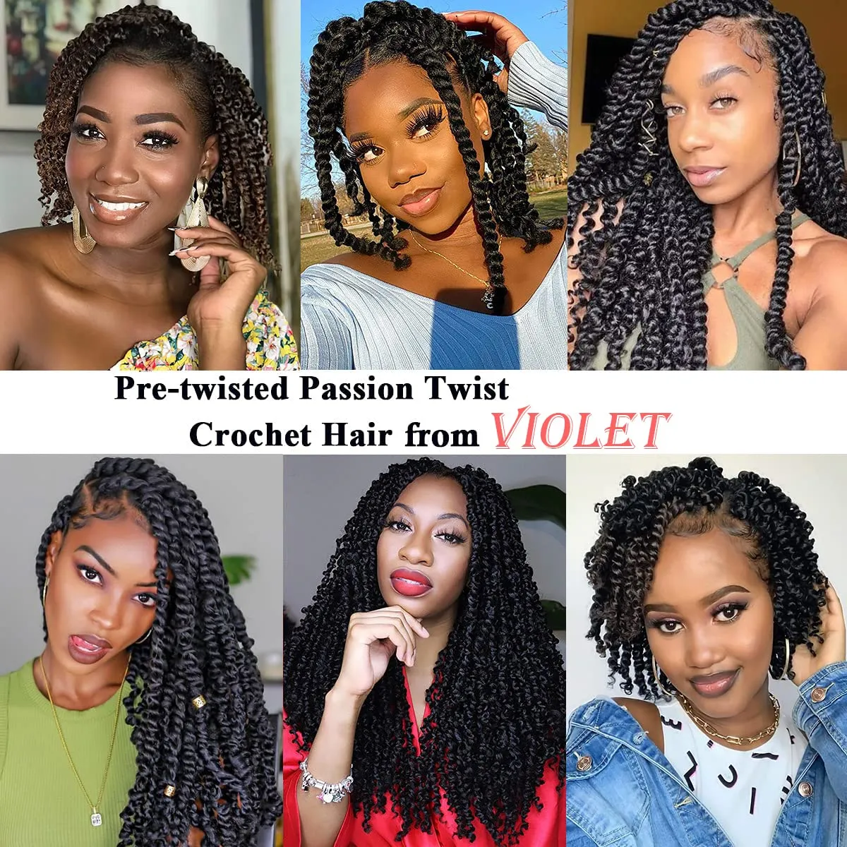 7 Packs Passion Twist Crochet Hair 14 Inch Pre-Looped Passion Twist Hair Pre-twisted Short Crochet Passion Twist Hair Synthetic Crochet Hair for Black Women (1B, 14 Inch)