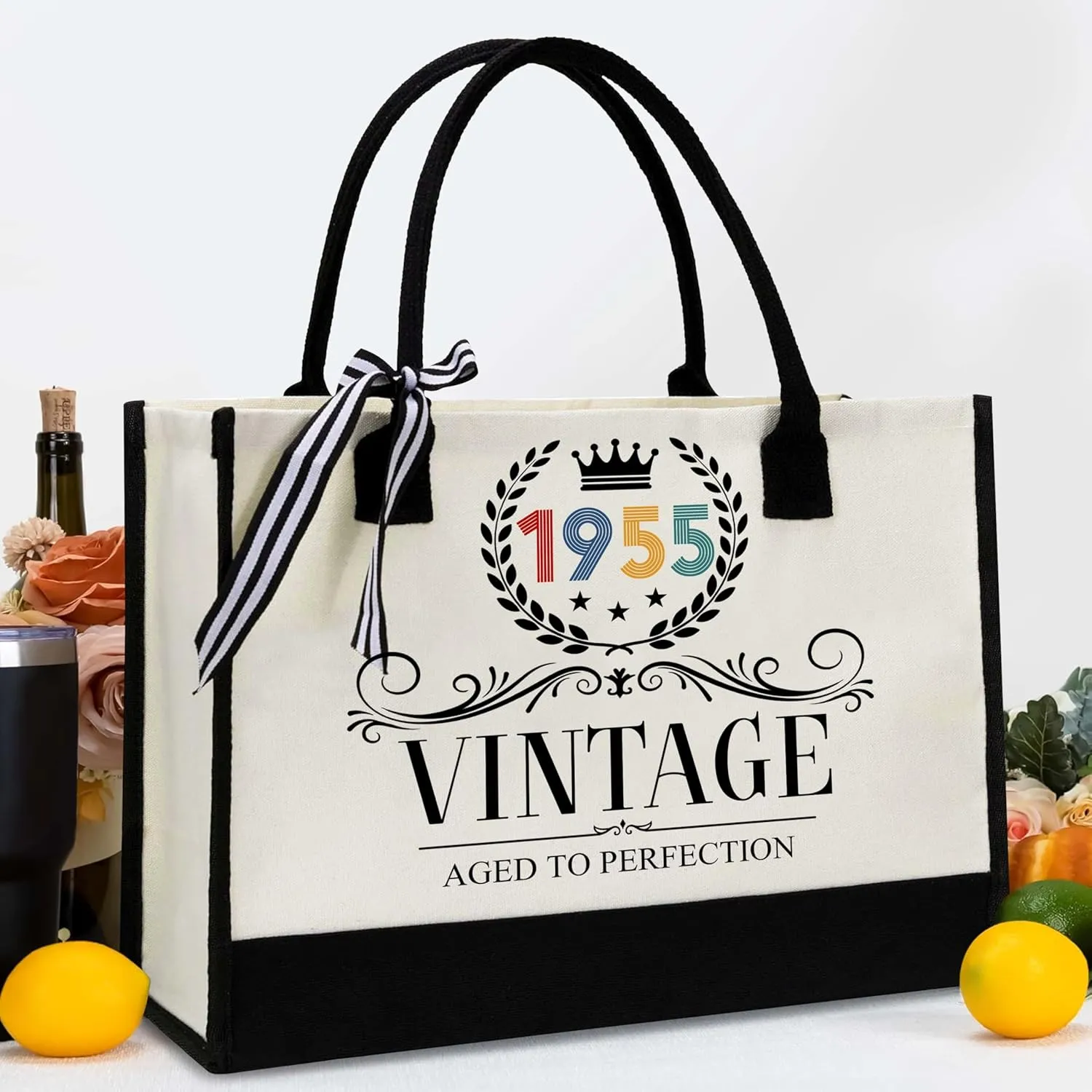 70th Birthday Gifts For Her - Gifts for 70th Birthday - Valentine Gift For Her, Grandma, Mom - 70th Birthday Women - 70th Birthday Decorations For Women - 1955 Canvas Tote Bag - Turning 70th Gifts