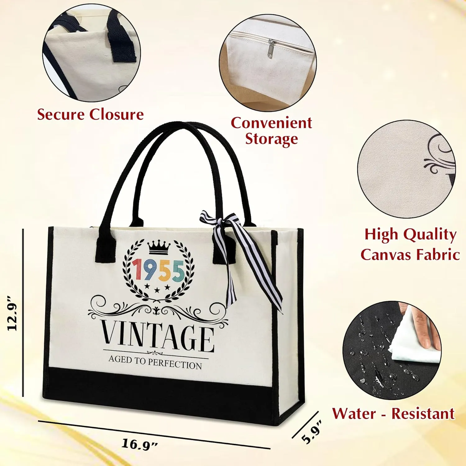 70th Birthday Gifts For Her - Gifts for 70th Birthday - Valentine Gift For Her, Grandma, Mom - 70th Birthday Women - 70th Birthday Decorations For Women - 1955 Canvas Tote Bag - Turning 70th Gifts