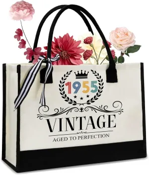 70th Birthday Gifts For Her - Gifts for 70th Birthday - Valentine Gift For Her, Grandma, Mom - 70th Birthday Women - 70th Birthday Decorations For Women - 1955 Canvas Tote Bag - Turning 70th Gifts