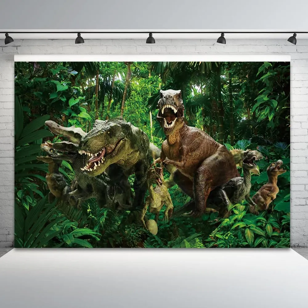 7x5ft Dinosaur Backdrop for Photography Tropical Jungle Forest Dinosaur Background for Boys Kids Baby Birthday Theme Party Banner Photoshoot Studio Props