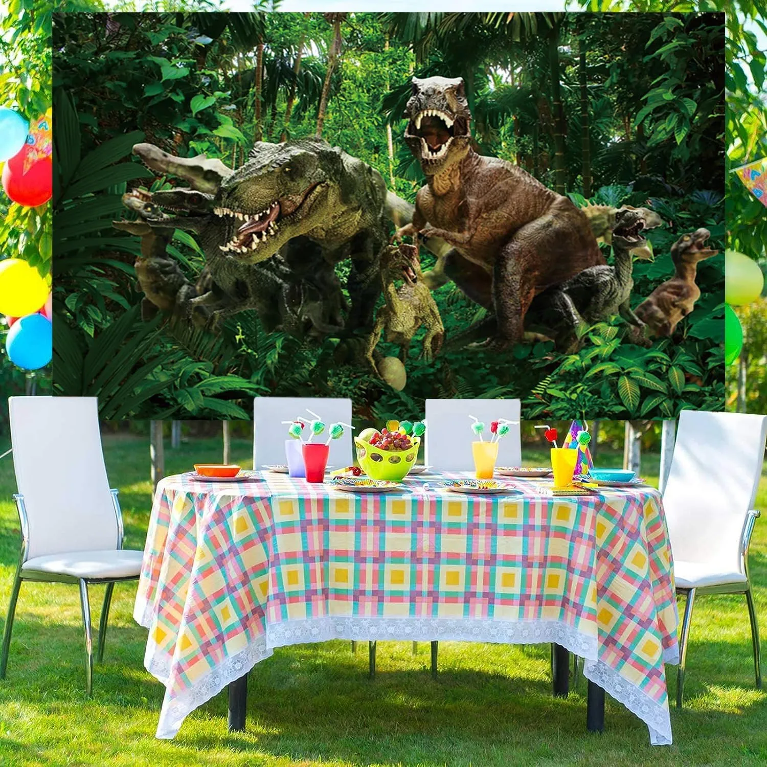 7x5ft Dinosaur Backdrop for Photography Tropical Jungle Forest Dinosaur Background for Boys Kids Baby Birthday Theme Party Banner Photoshoot Studio Props