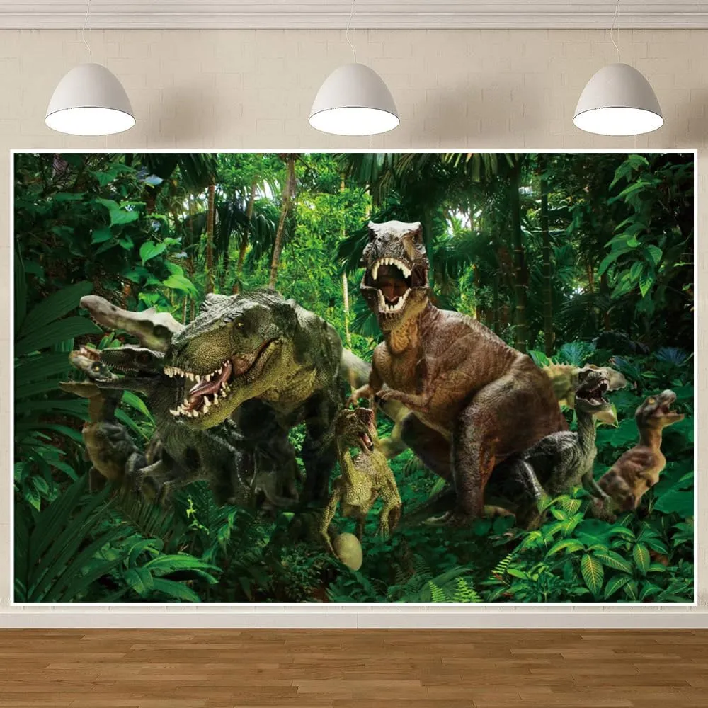 7x5ft Dinosaur Backdrop for Photography Tropical Jungle Forest Dinosaur Background for Boys Kids Baby Birthday Theme Party Banner Photoshoot Studio Props