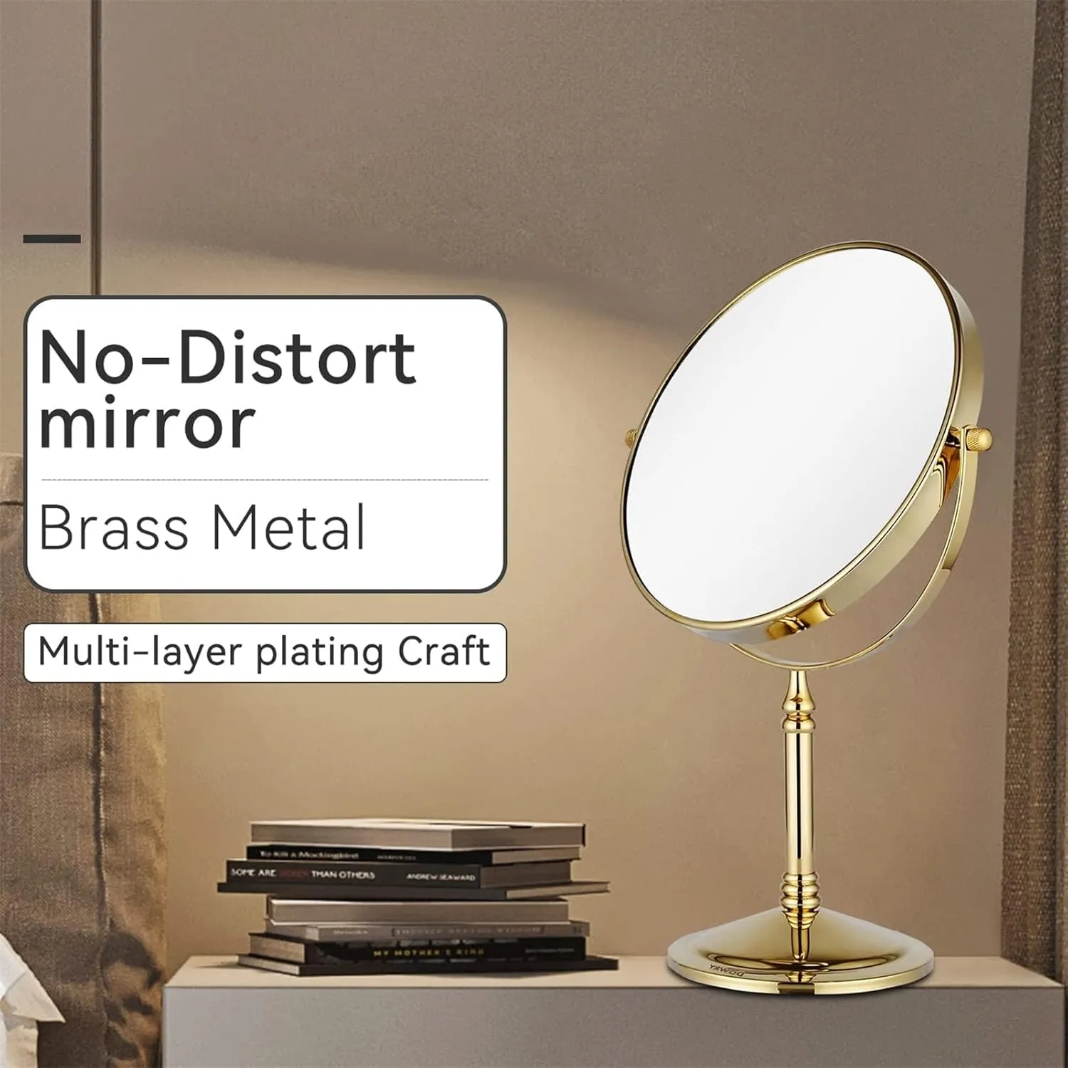 8 Inch Tabletop Makeup Mirror, 360°Swivel Double Side Beauty Cosmetic Mirror, HD Magnification Shaving Mirror for Table, Standing Vanity Mirror for Beauty Salon,Bronze,3X