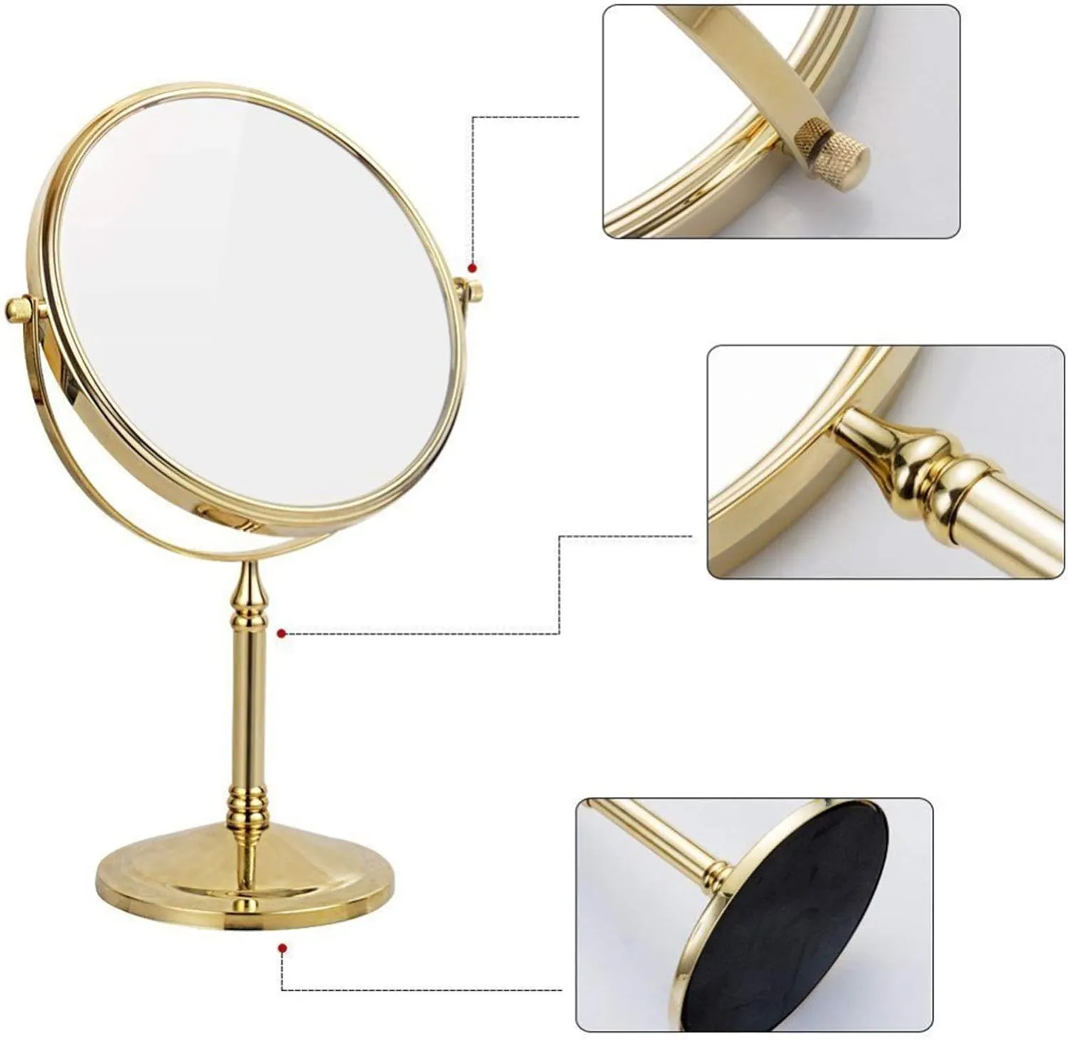 8 Inch Tabletop Makeup Mirror, 360°Swivel Double Side Beauty Cosmetic Mirror, HD Magnification Shaving Mirror for Table, Standing Vanity Mirror for Beauty Salon,Bronze,3X