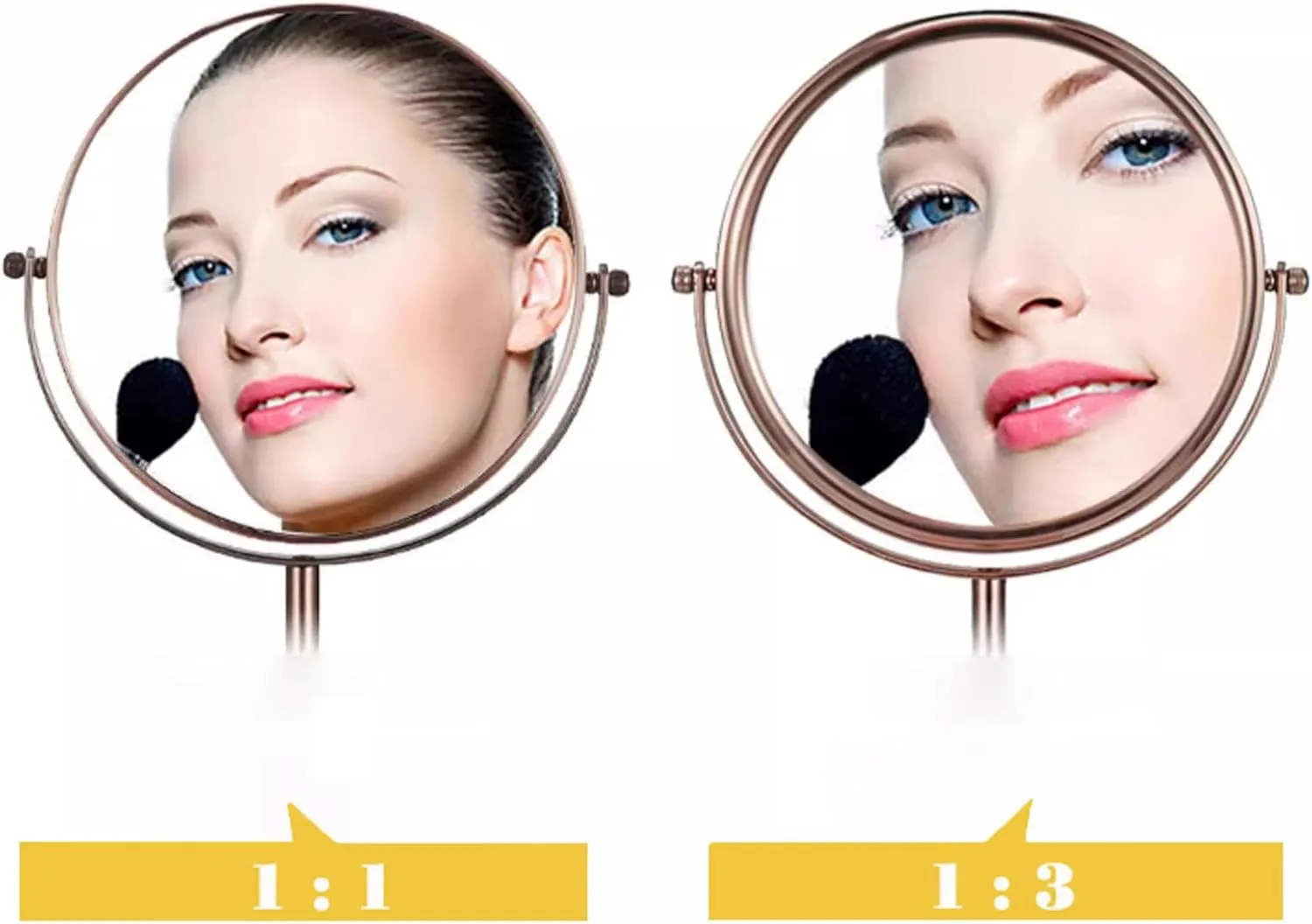 8 Inch Tabletop Rotation Makeup Mirror, Double Side Magnification Cosmetic Mirror, Removable Standing HD Shaving Mirror, Liftable Beauty Mirror for Countertop,Redbronze,3X