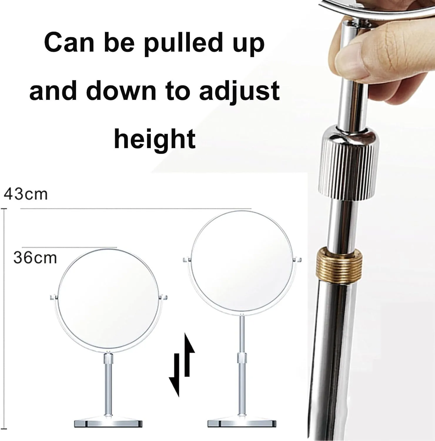 8 Inch Tabletop Rotation Makeup Mirror, Double Side Magnification Cosmetic Mirror, Removable Standing HD Shaving Mirror, Liftable Beauty Mirror for Countertop,Redbronze,3X