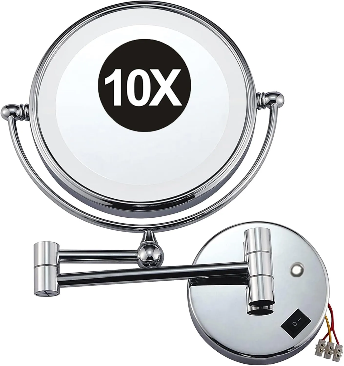 8 Inch Wall Mounted Makeup Mirror with LED Light and Magnification, Double Sided HD Vanity Mirror, Bathroom Hard Wired Adjustable Cosmetic Shaving Mirror,Silver,10X (Silver 10X)