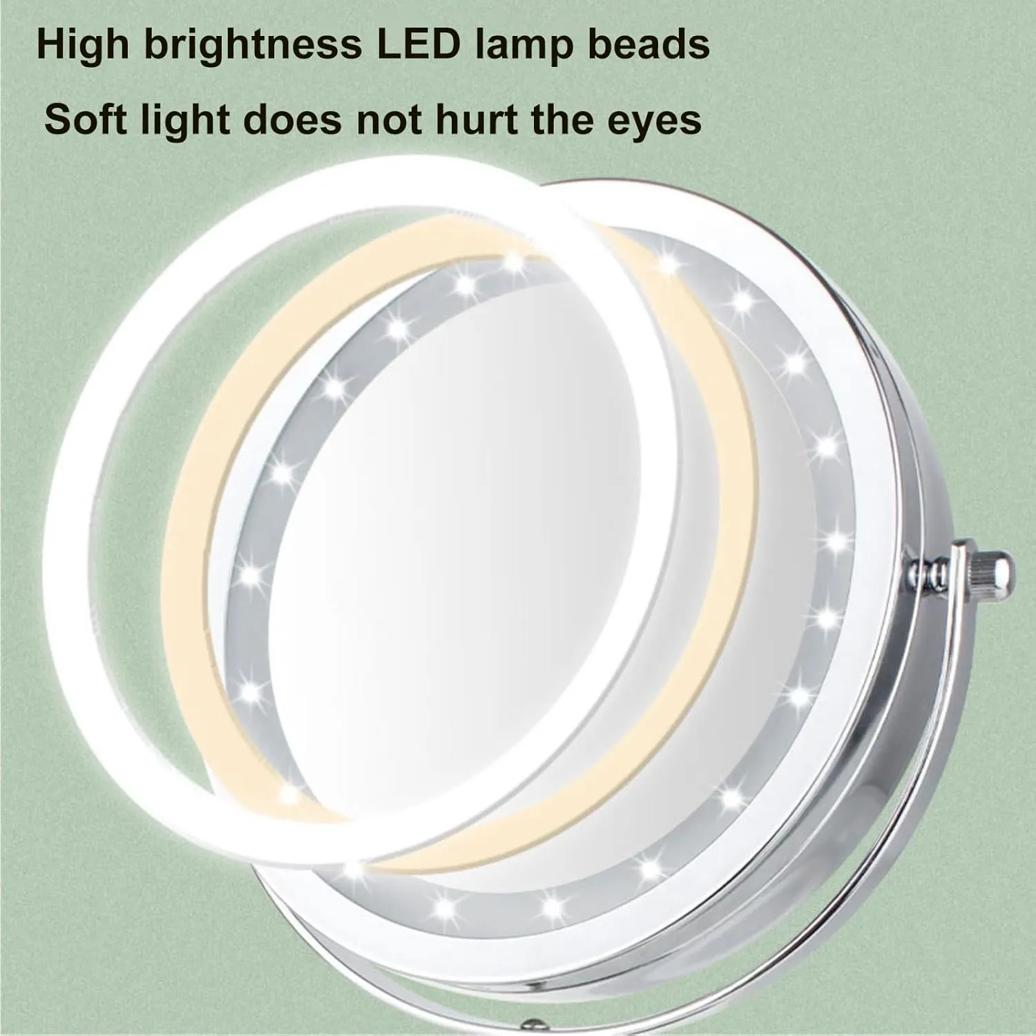 8 Inch Wall Mounted Makeup Mirror with LED Light and Magnification, Double Sided HD Vanity Mirror, Bathroom Hard Wired Adjustable Cosmetic Shaving Mirror,Silver,10X (Silver 10X)