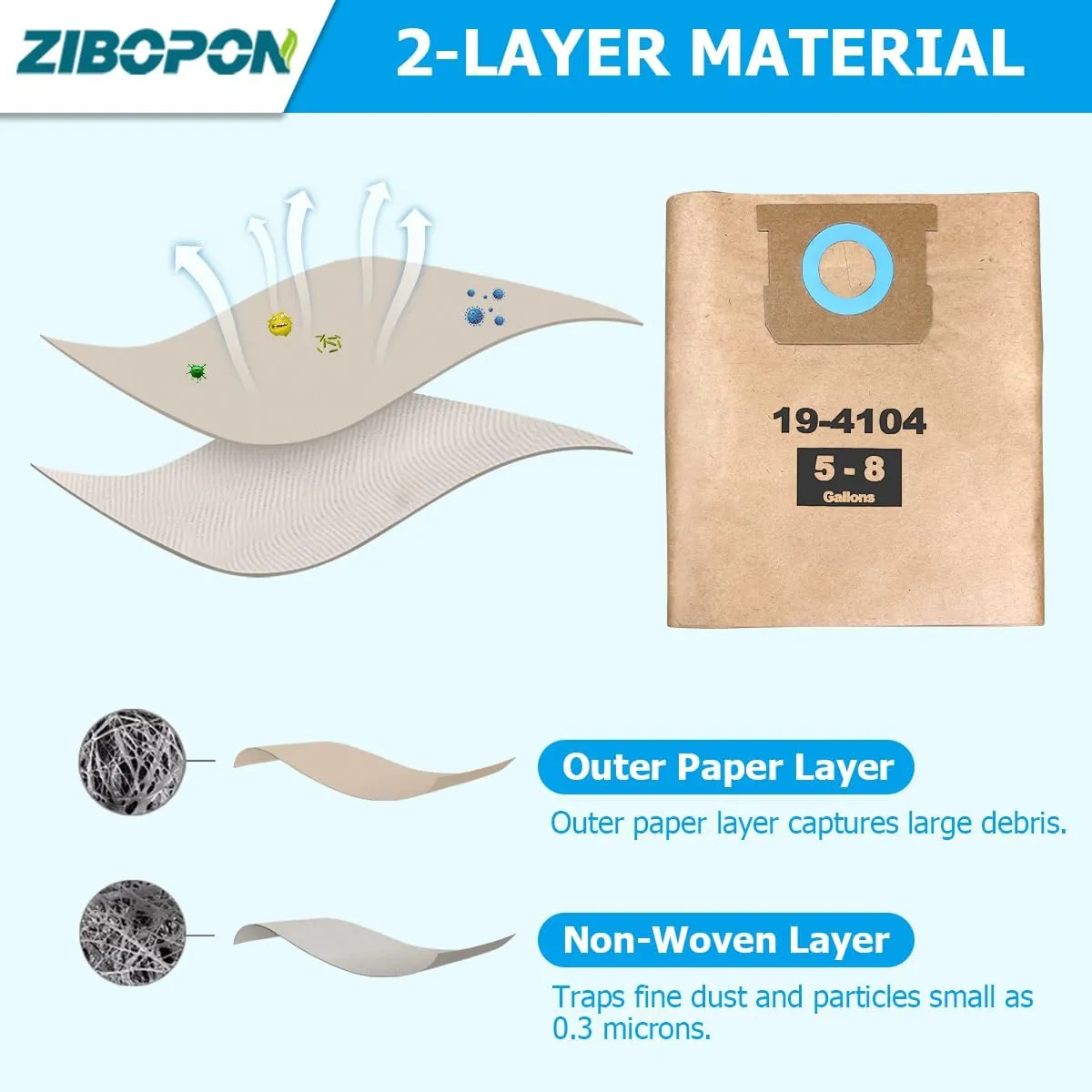 8 Pack DXVA19-4104 Disposable Filter Bags Compatible with DEWALT 5-8 Gallon Wet/Dry Vacuum: DXV05P, DXV05S, DXV06PL, DXV08S, DXV08SL, DXV08SA