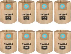 8 Pack DXVA19-4104 Disposable Filter Bags Compatible with DEWALT 5-8 Gallon Wet/Dry Vacuum: DXV05P, DXV05S, DXV06PL, DXV08S, DXV08SL, DXV08SA