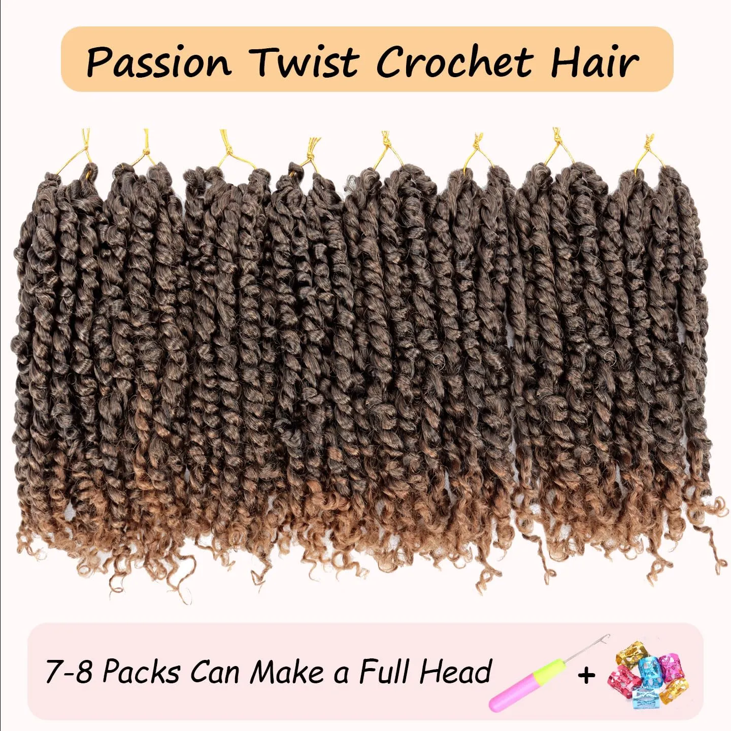 8 Packs Passion Twist Hair 10 Inch Pre-twisted Passion Twist Crochet Hair Pre-looped Crochet Braids for Women Passion Twists Braiding Hair Synthetic Hair Extensions (12Strands/Pack; T1B/30#)