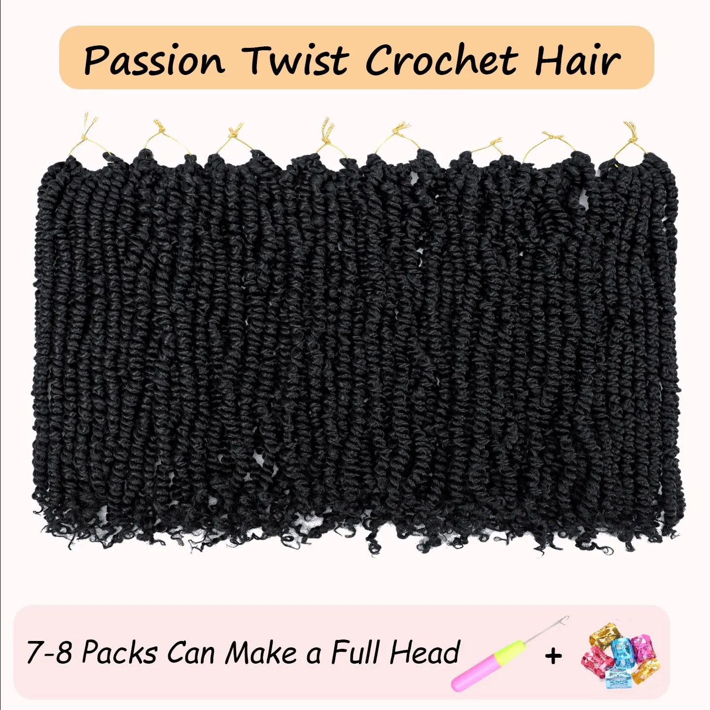 8 Packs Passion Twist Hair 10 Inch Pre-twisted Passion Twist Crochet Hair Pre-looped Crochet Braids Hair for Women Passion Twists Braiding Hair Synthetic Hair Extensions (12Strands/Pack; 1B#)
