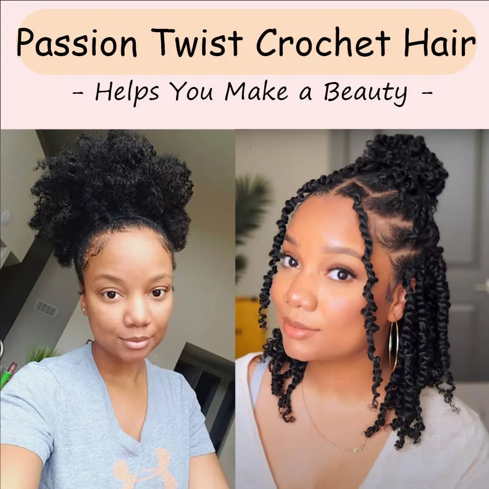 8 Packs Passion Twist Hair 8 Inch Pre-twisted Passion Twist Crochet Hair Pre-looped Crochet Braids Hair for Women Passion Twists Braiding Hair Synthetic Hair Extensions(12Strands/Pack; T1B/27#)