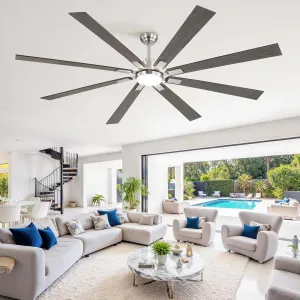 80 inch Brushed Nickel Modern Ceiling Fans with Lights and Remote, Indoor/Outdoor Ceiling Fan for Living Room Patio, 6 Speed Reversible Quiet DC Motor, 3 CCT, Dual Finish Blades