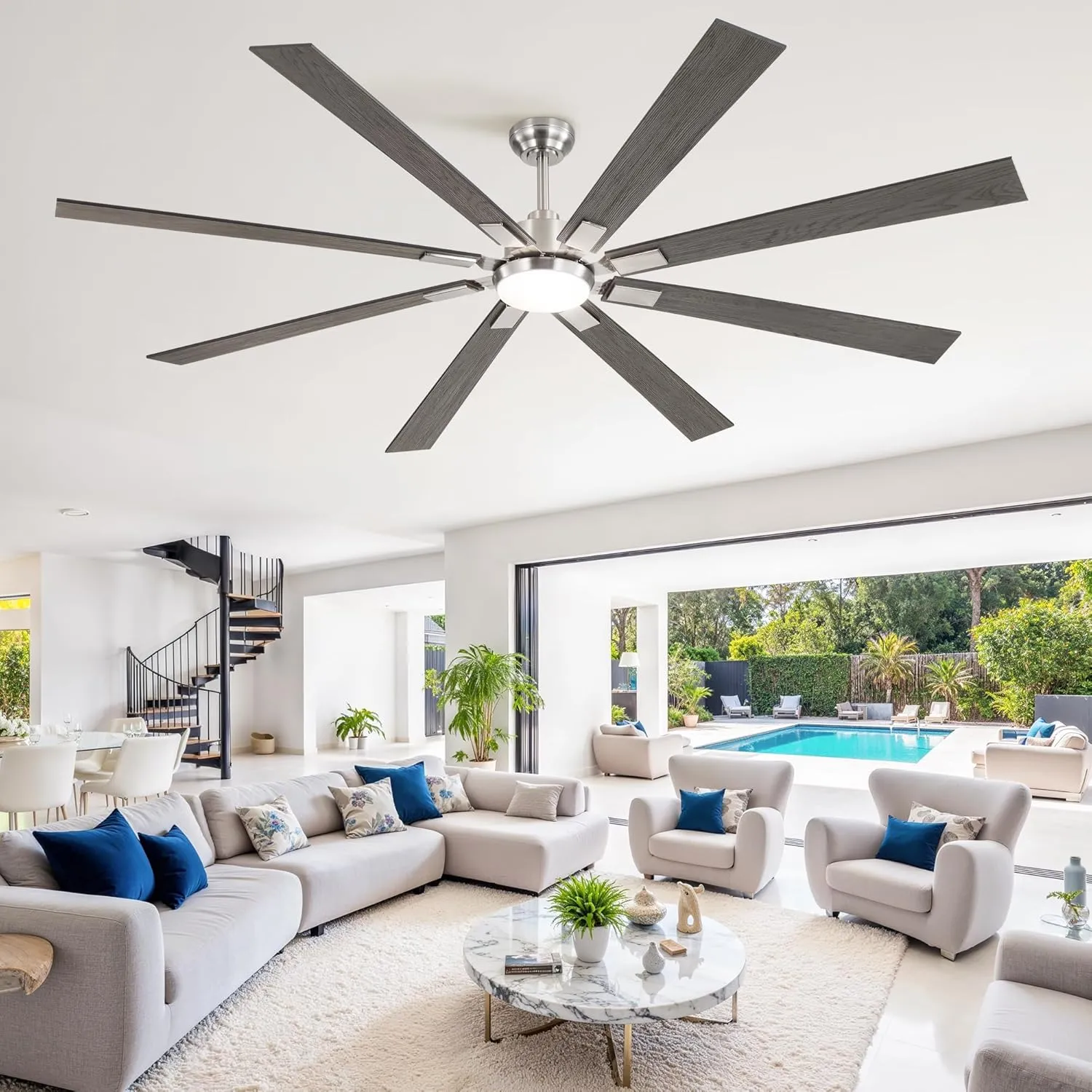 80 inch Brushed Nickel Modern Ceiling Fans with Lights and Remote, Indoor/Outdoor Ceiling Fan for Living Room Patio, 6 Speed Reversible Quiet DC Motor, 3 CCT, Dual Finish Blades