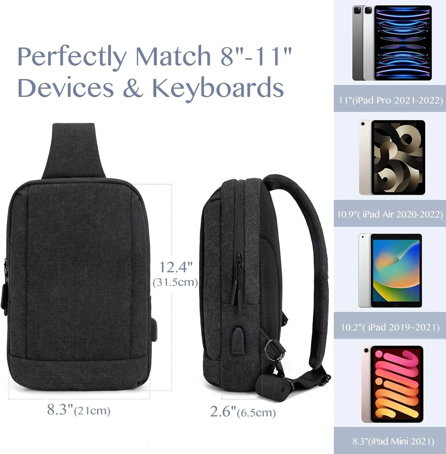 9-11 Inch Tablet Sleeve Bag Handle Carrying Case with Shoulder Strap Fits New 11-inch iPad Pro M4/iPad Air M2, iPad 10th 10.9, iPad 9/8/7th 10.2, iPad Air 5/4th 10.9, Tab S8/S9 11