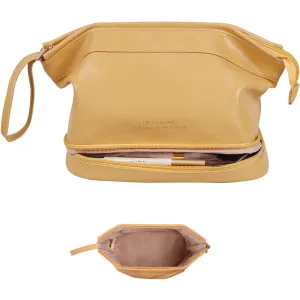 Abiudeng Large Makeup Bag,Double Layer Cosmetic Bag,Travel Makeup Bag,Leather Makeup Bag, Cosmetic Travel Bags,Portable Leather Toiletry Bag,Roomy Cosmetic Bag for Women and Girls