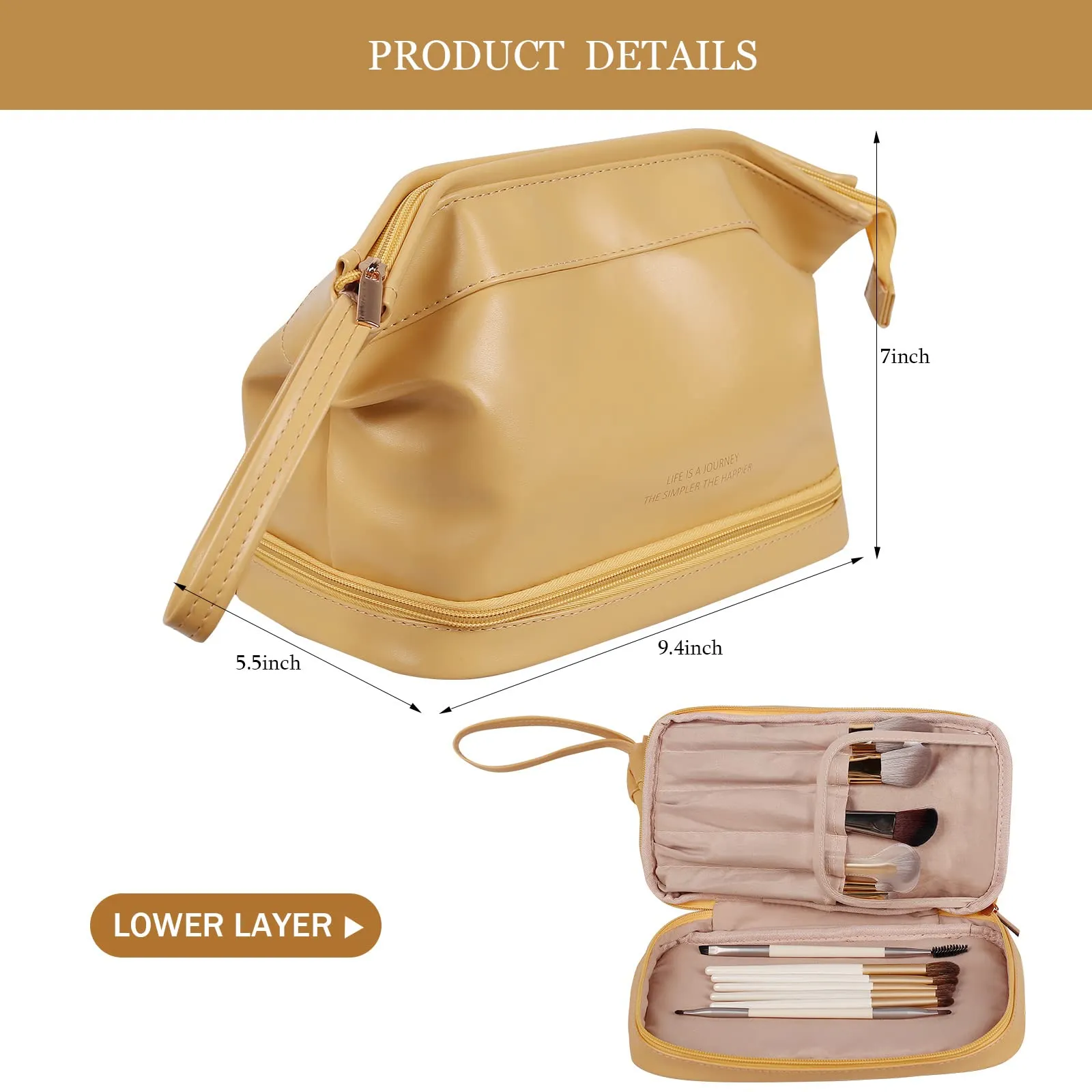 Abiudeng Large Makeup Bag,Double Layer Cosmetic Bag,Travel Makeup Bag,Leather Makeup Bag, Cosmetic Travel Bags,Portable Leather Toiletry Bag,Roomy Cosmetic Bag for Women and Girls