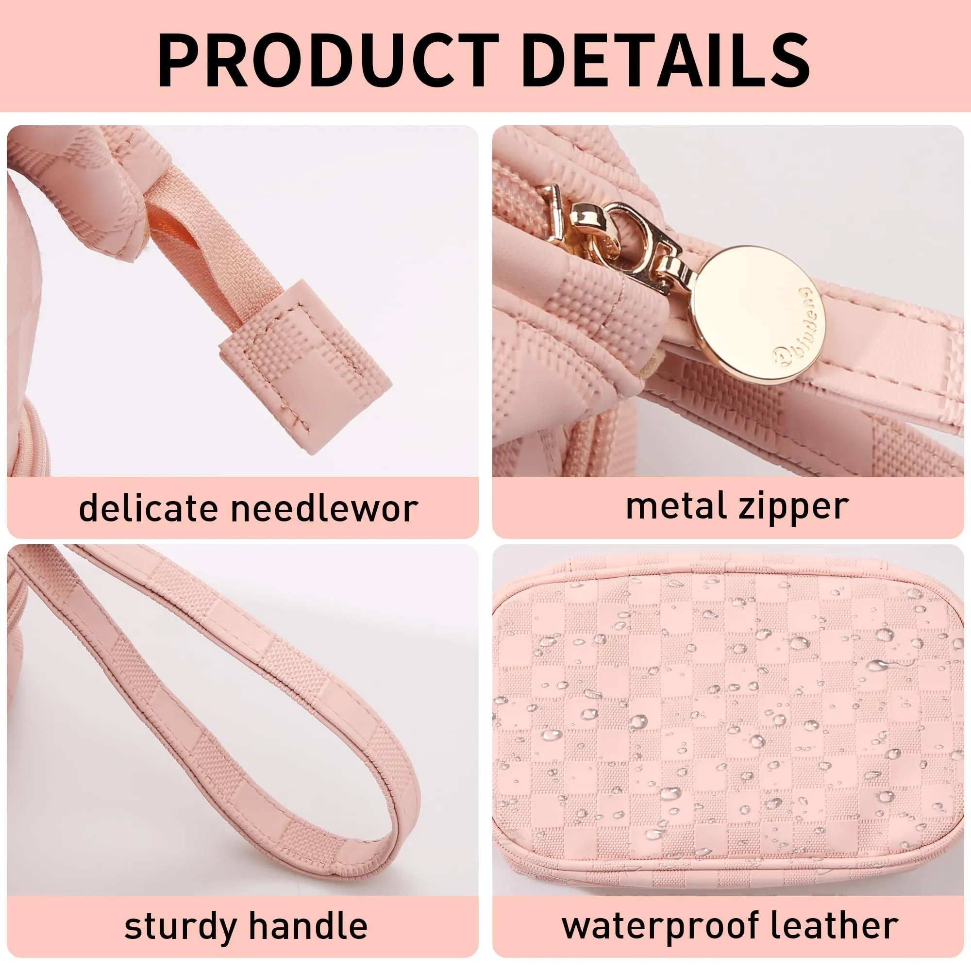 Abiudeng Large Pink Makeup Bag,Waterproof Cosmetic Bag,Make up Travel Bag Essentials,Cute Travel Toiletry Bag for Women Makeup Bag Organizer with Bottom Pouch,Travel Size Toiletries Bag for Women