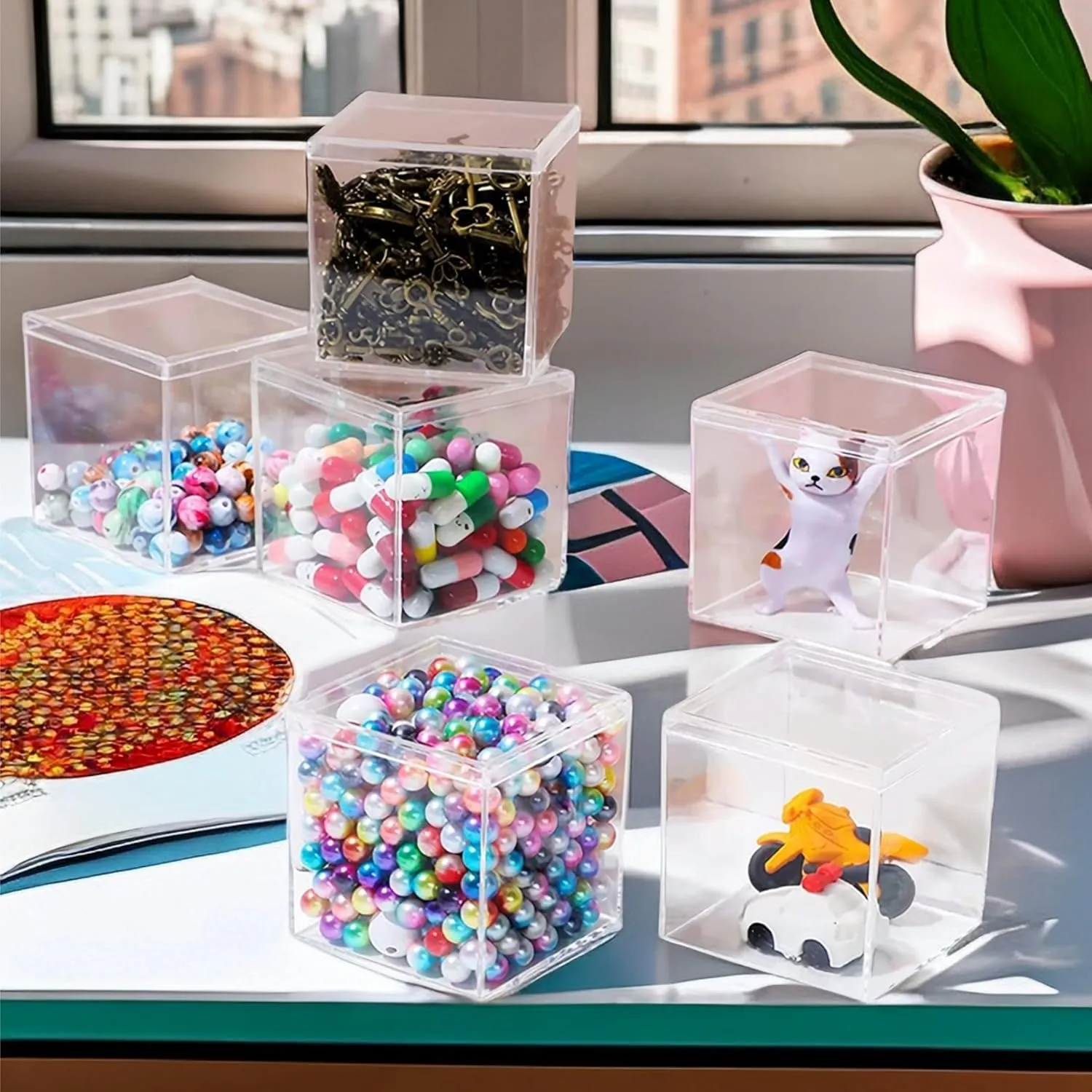 Acrylic Box 2 Pack 3x3x3 Inch Clear Square Cube Display Boxes with Lids - Multi-Purpose Storage & Decorative Boxes for Gifts, Weddings, Party Favors & Candy