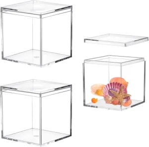 Acrylic Box 2 Pack 3x3x3 Inch Clear Square Cube Display Boxes with Lids - Multi-Purpose Storage & Decorative Boxes for Gifts, Weddings, Party Favors & Candy