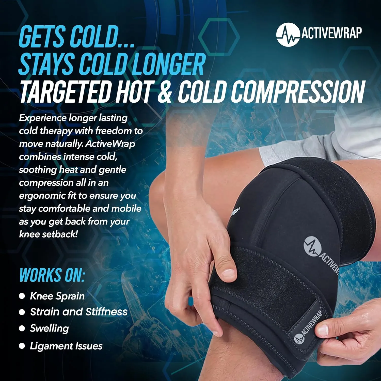 ActiveWrap - Knee Ice Pack Wrap with Compression, 2 Reusable Gel Heat & Cold Packs for Knee Pain, Calf Strain & Shin Splints. Flexible Cold Wrap for Injury and Swelling Control. Youth,Petite - Sm/Md