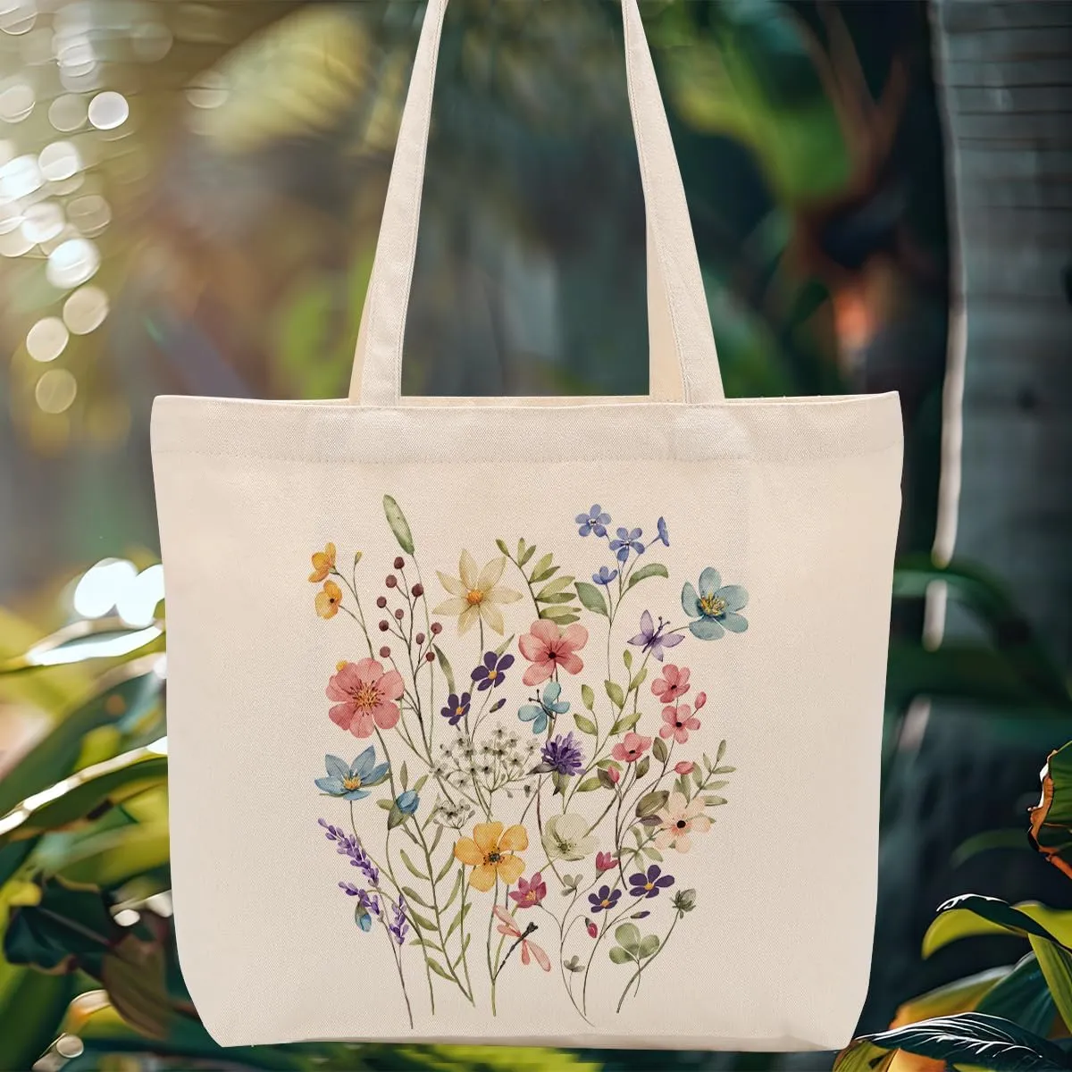 Aesthetic Floral Canvas Tote Bag for Women with Pocket, Tote Bags for Grocery Shopping Travel Christmas Birthday
