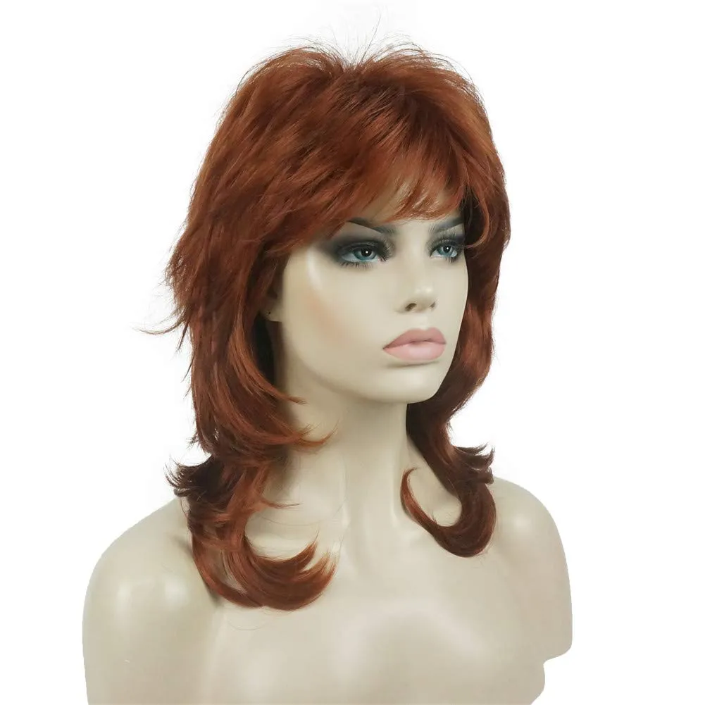 Aimole Shaggy Layered Wig Shoulder Length Women's Wig with Hair Bangs Premium Synthetic Hair Wig for Women (130-Copper Red)