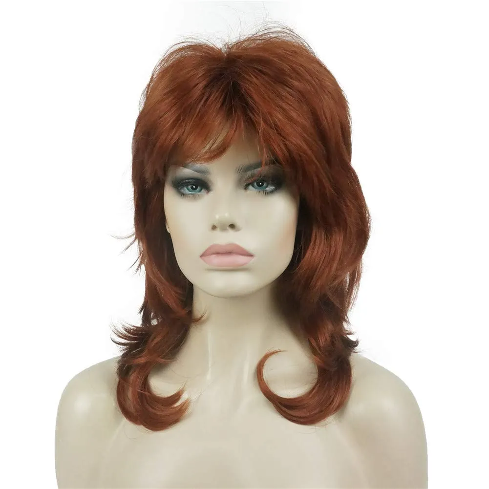 Aimole Shaggy Layered Wig Shoulder Length Women's Wig with Hair Bangs Premium Synthetic Hair Wig for Women (130-Copper Red)