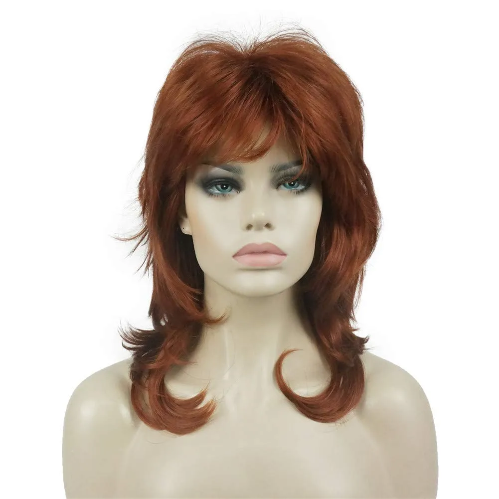 Aimole Shaggy Layered Wig Shoulder Length Women's Wig with Hair Bangs Premium Synthetic Hair Wig for Women (130-Copper Red)
