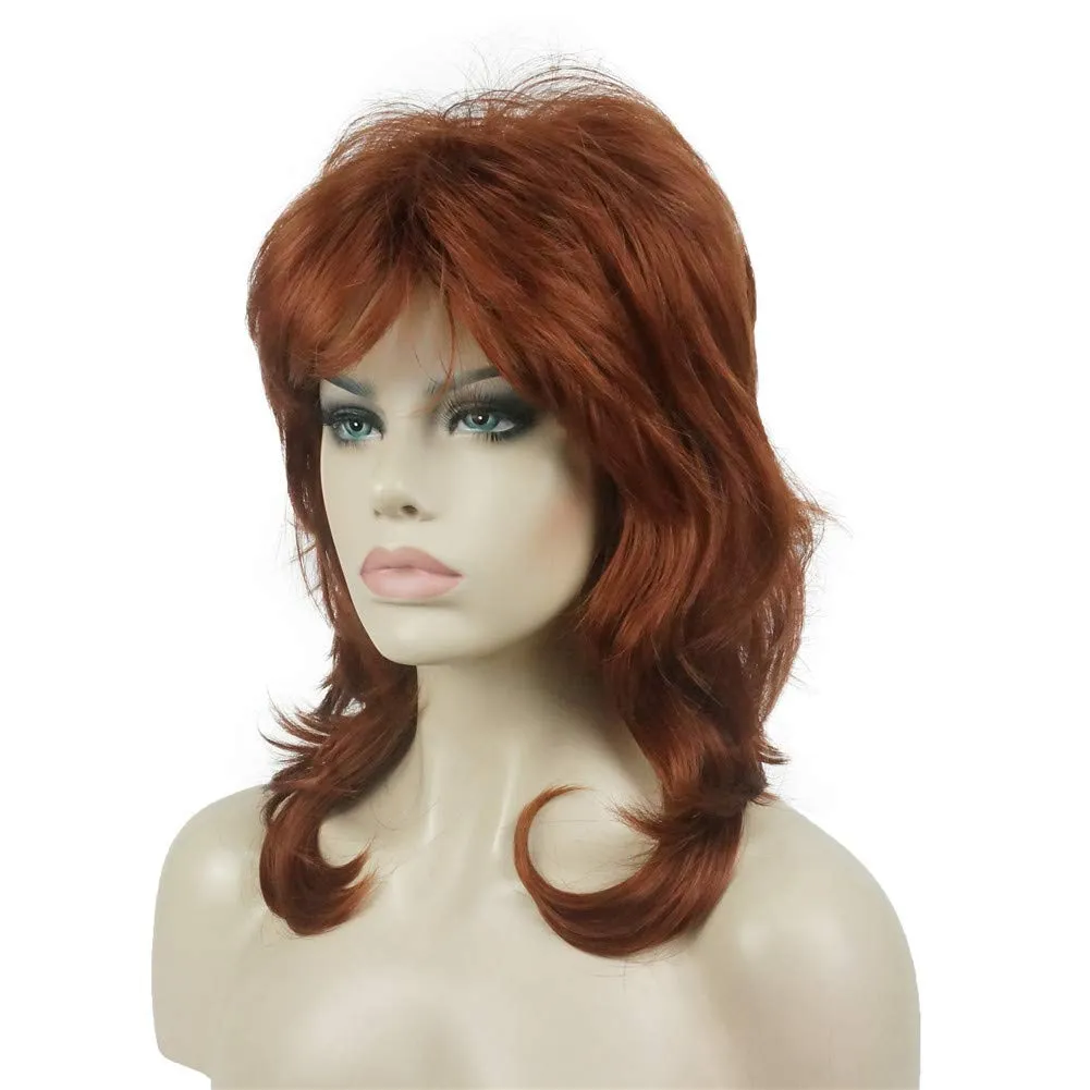 Aimole Shaggy Layered Wig Shoulder Length Women's Wig with Hair Bangs Premium Synthetic Hair Wig for Women (130-Copper Red)