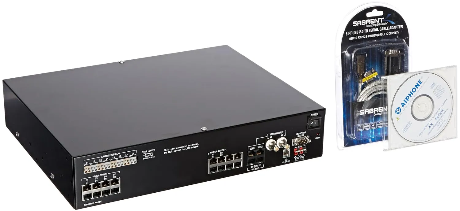 Aiphone AX-084C Central Exchange Unit for Up to 4 Master and 8 Door Stations, AX Series Integrated Audio & Video Security System