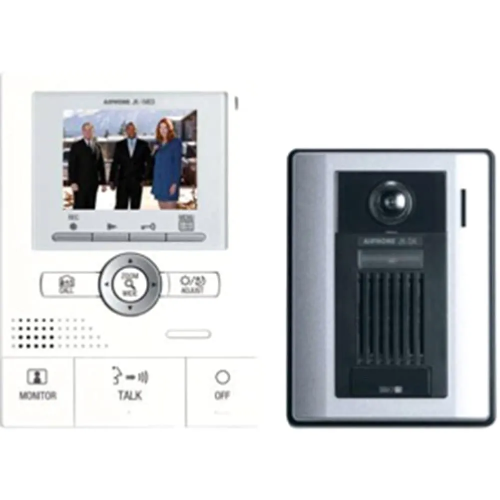 Aiphone JKS-1AED Audio/Video Single-Door Intercom Set with Picture Recording, Includes Master Station with Image Recording, Power Supply, and Surface-Mount Door Station