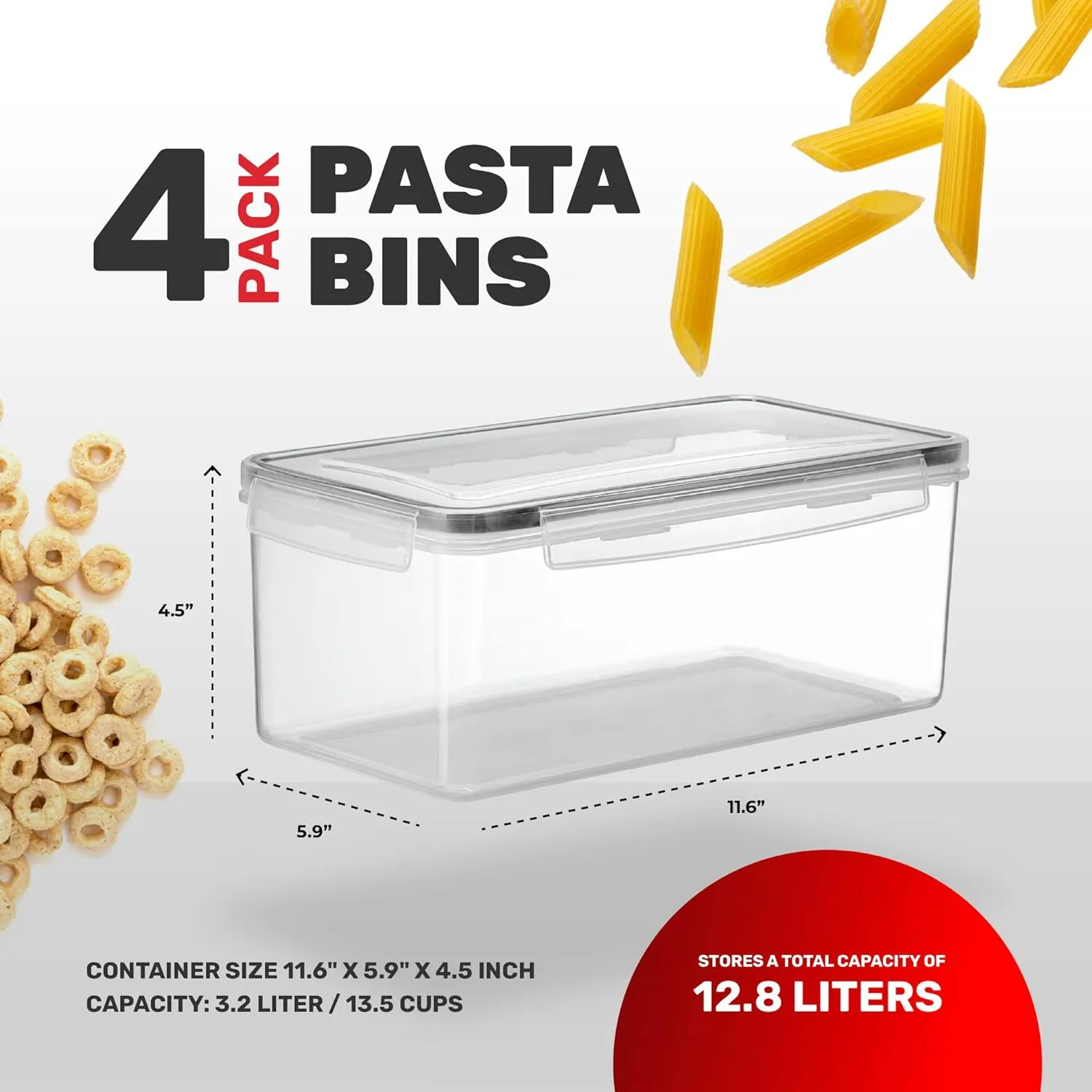 Airtight Food Storage Containers Set of 4 - Pasta storage Containers for Pantry Organization and Storage, BPA Free Spaghetti Container, Air Tight House Kitchen Storage Containers With Lids