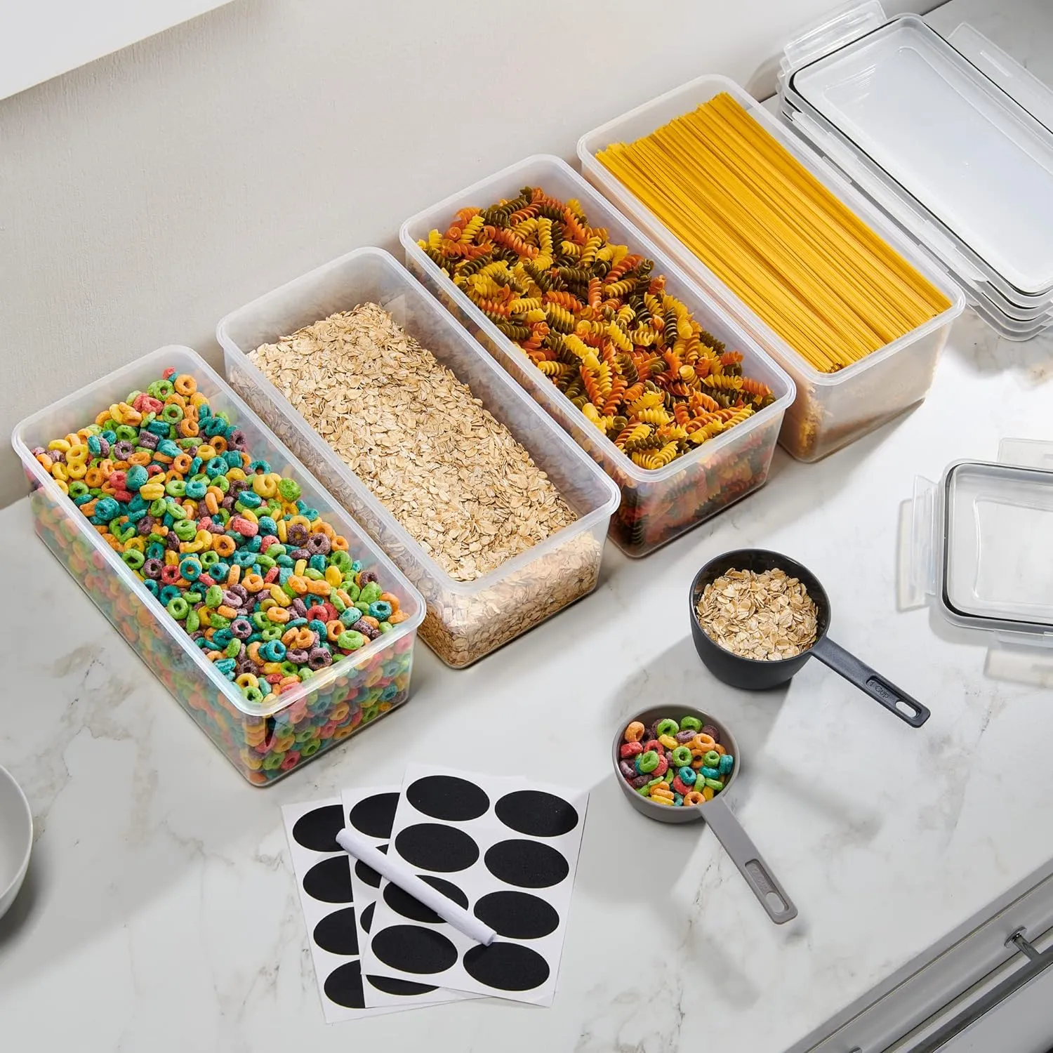 Airtight Food Storage Containers Set of 4 - Pasta storage Containers for Pantry Organization and Storage, BPA Free Spaghetti Container, Air Tight House Kitchen Storage Containers With Lids