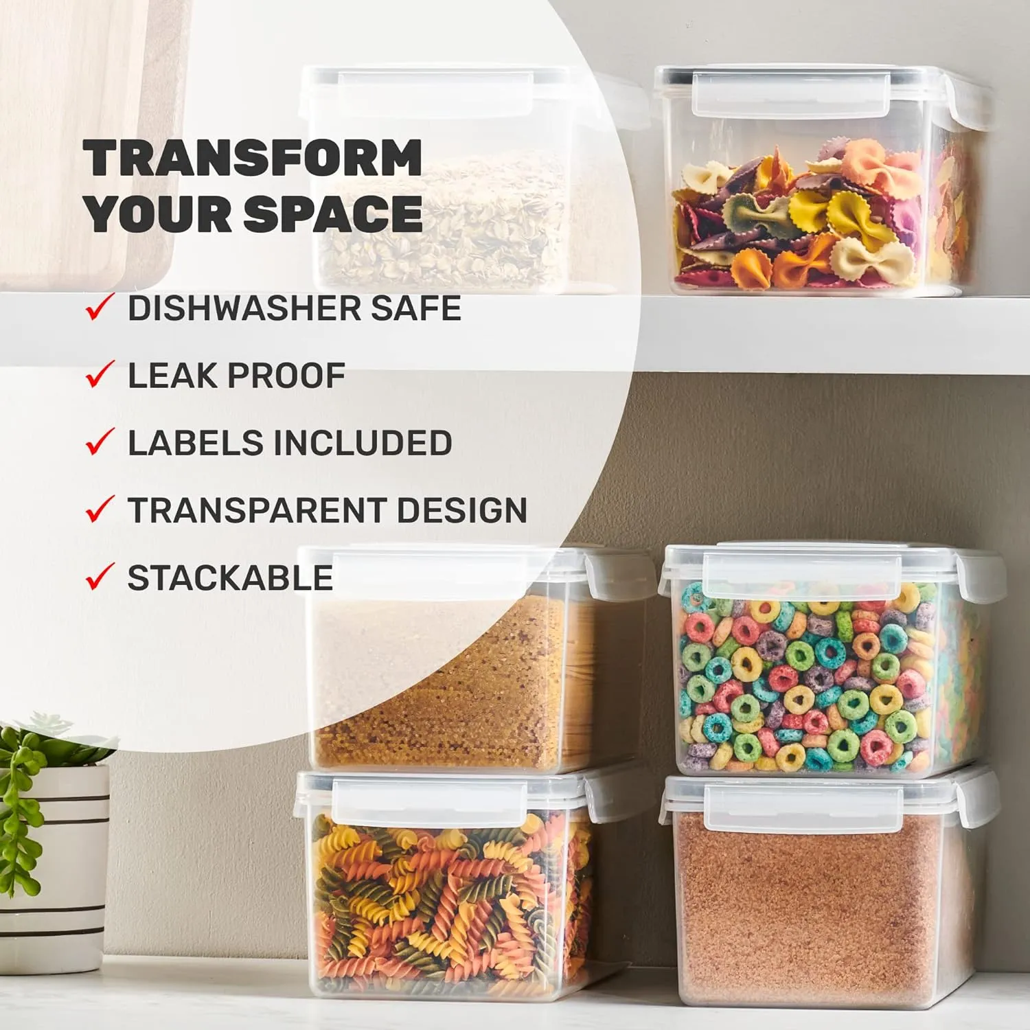 Airtight Food Storage Containers Set of 4 - Pasta storage Containers for Pantry Organization and Storage, BPA Free Spaghetti Container, Air Tight House Kitchen Storage Containers With Lids